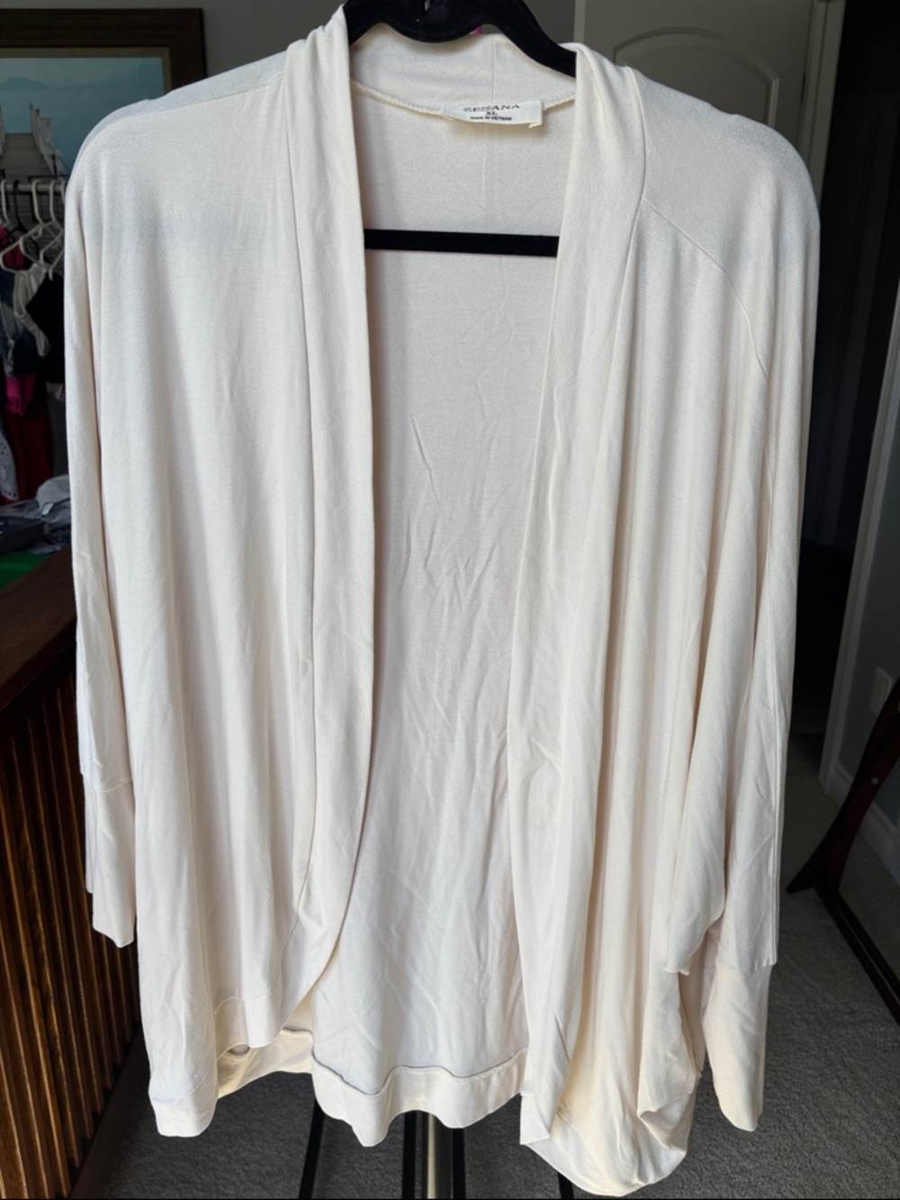 Zenana Open Front Cream Draped Cardigan